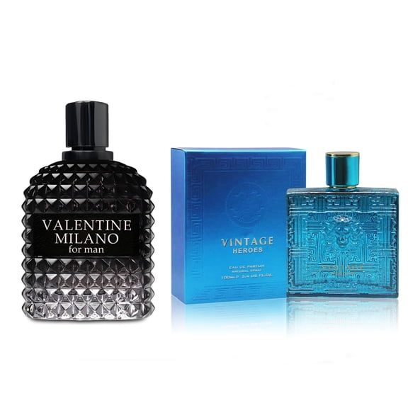 Valentine Milano Men Cologne eau de Parfum,Notes of Vanilla, Jasmine, Amber &Vintage Hero Cologne for Men, Romantic Black Citrus Scent,2pcs