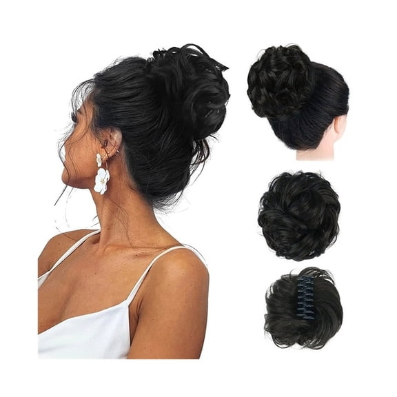 Synthetic Messy Hair Bun Chignon Claw Clip in Hair Piece Wavy Curly Ponytail Extensions