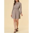 thumbnail image 5 of Allegra K Women's Floral Smocked Waist Puff Sleeve Self-Tie Neck Mini Dresses, 5 of 7