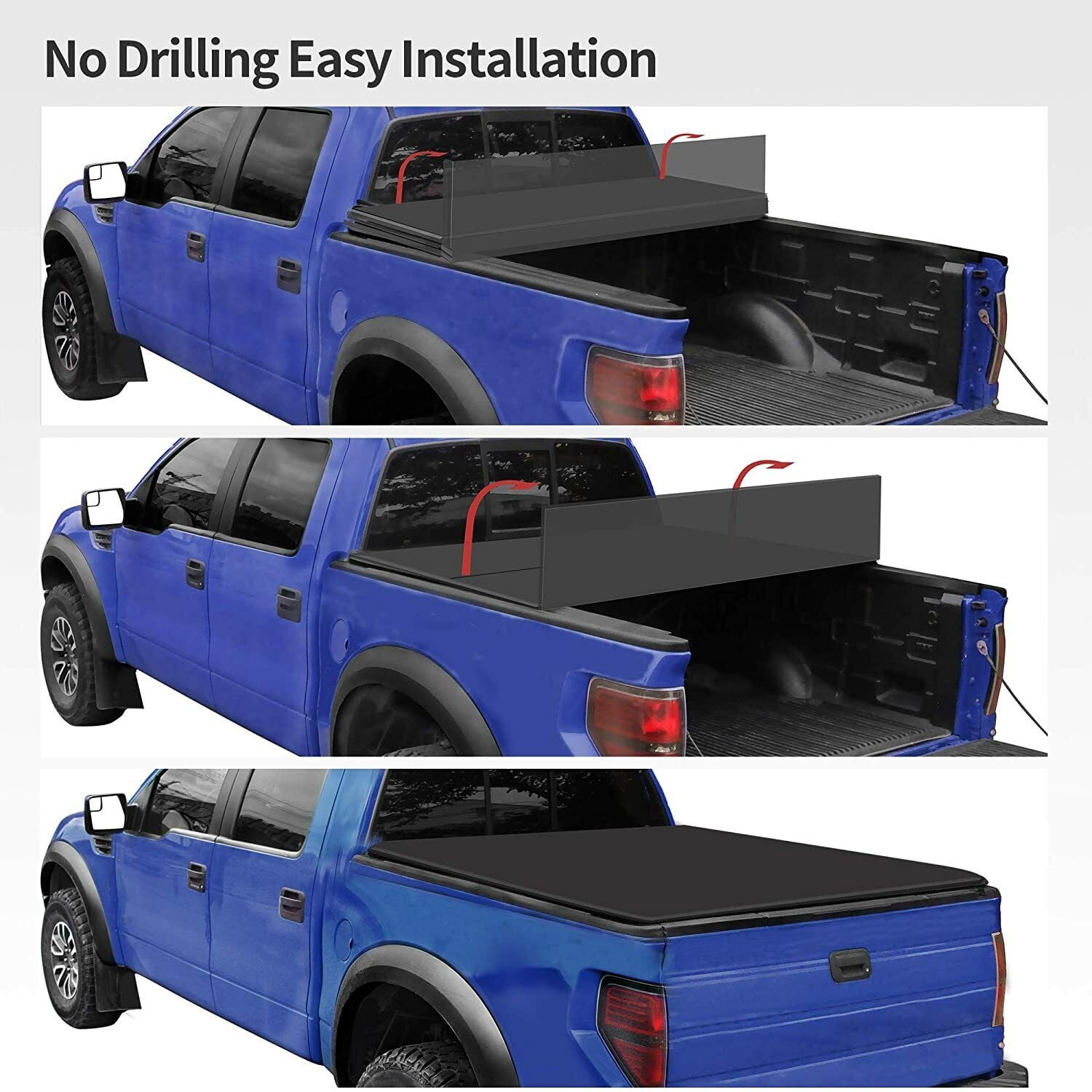 RVNI 3 Fold 6FT Soft Truck Bed Tonneau Cover For 2016-2023 Toyota Tacoma w/ LED Lamp