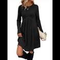 thumbnail image 1 of Vestido de Larga para Mujer, Cuello Redondo, Cintura Alta, Túnica con Bolsillos Negro L, 1 of 6