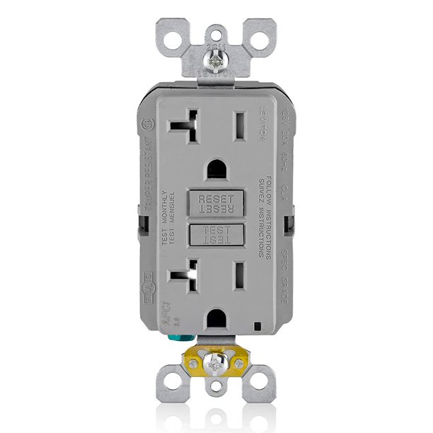 Leviton AFCI Outlet 20 Amp Autoprueba resistente a manipulaciones con luz indicadora LED Protección contra incendios eléctricos AFTR2-GY Gris