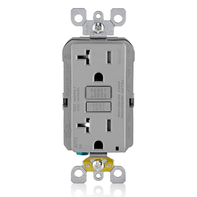Leviton AFCI Outlet 20 Amp Autoprueba resistente a manipulaciones con luz indicadora LED Protección contra incendios eléctricos AFTR2-GY Gris