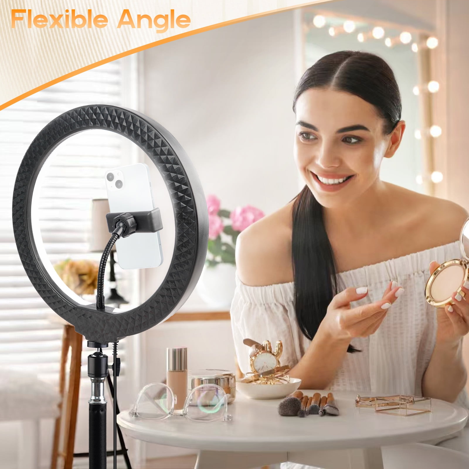 UEGOGO 10" Ring Light with Phone Holder and 43" Adjustable Tripod Stand, LED Selfie Ringlight for Makeup, Video, Live Streaming