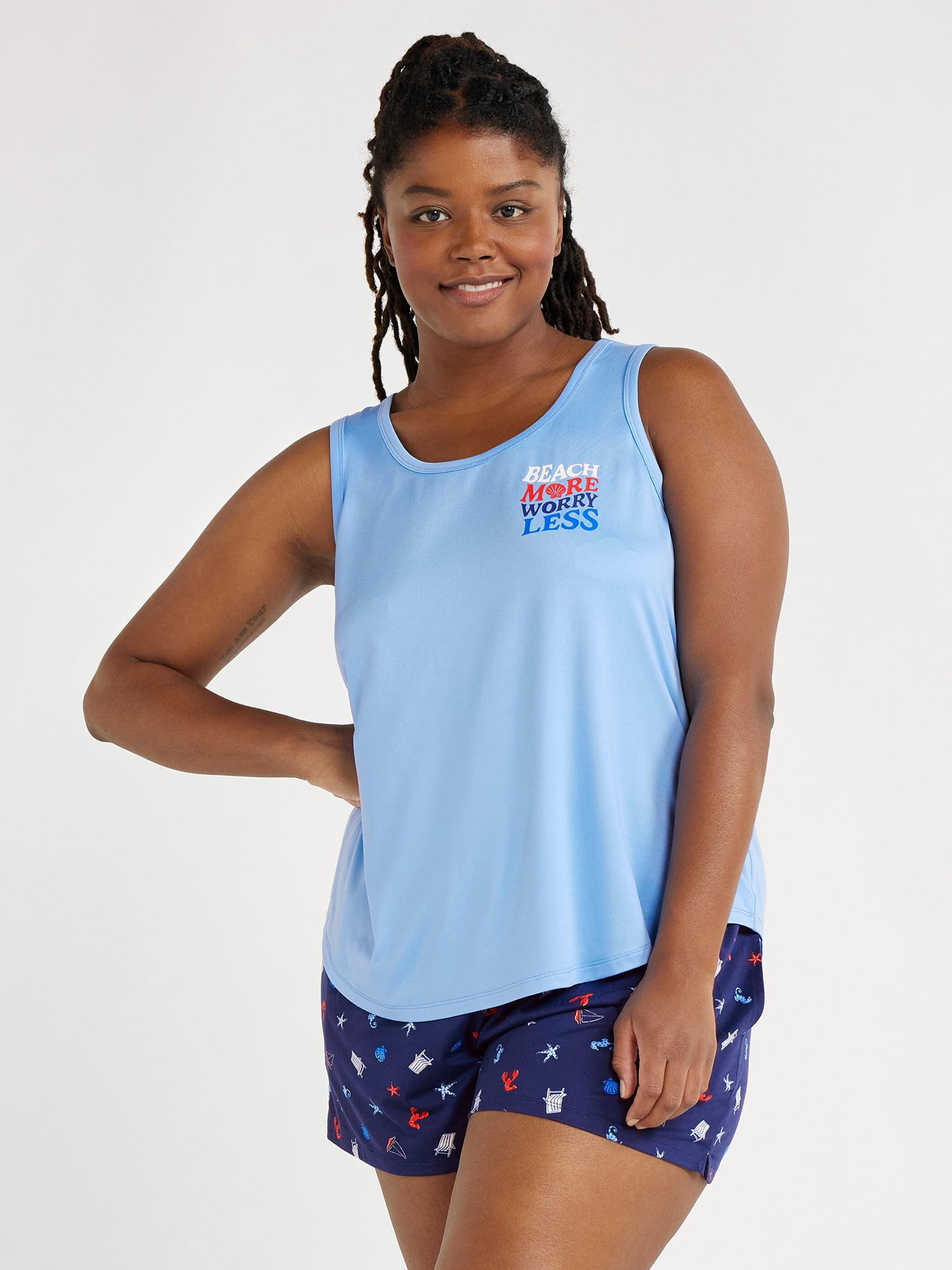 Joyspun Women's Print Tank Top and Shorts Pajama Set, 2-Piece, Sizes S to 3X