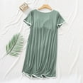 thumbnail image 4 of Nightgown For Women Casual Solid Color Round Neck Mid Calf Sleepwear Soft Cozy Lightweight Modal Homewear Dress Green XL, 4 of 7