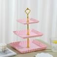 thumbnail image 6 of 3 Tier Cupcake Stand, Plastic Tiered Serving Stand, Square Dessert Tray for Tea Party, Baby Shower, Wedding and Party (Pink), 6 of 6