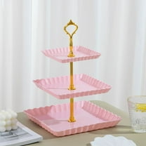 Elainilye 3-Tier Serving Stand, 12 Inch Chrome Metal Dessert Tray with Crown Topper - Display for Fruits Candy Dim Sum at Party Wedding KTV, Pink