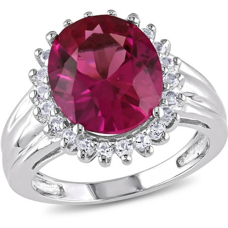 8-1/6 Carat T.G.W. Created Ruby and White Topaz Sterling Silver Cocktail Ring