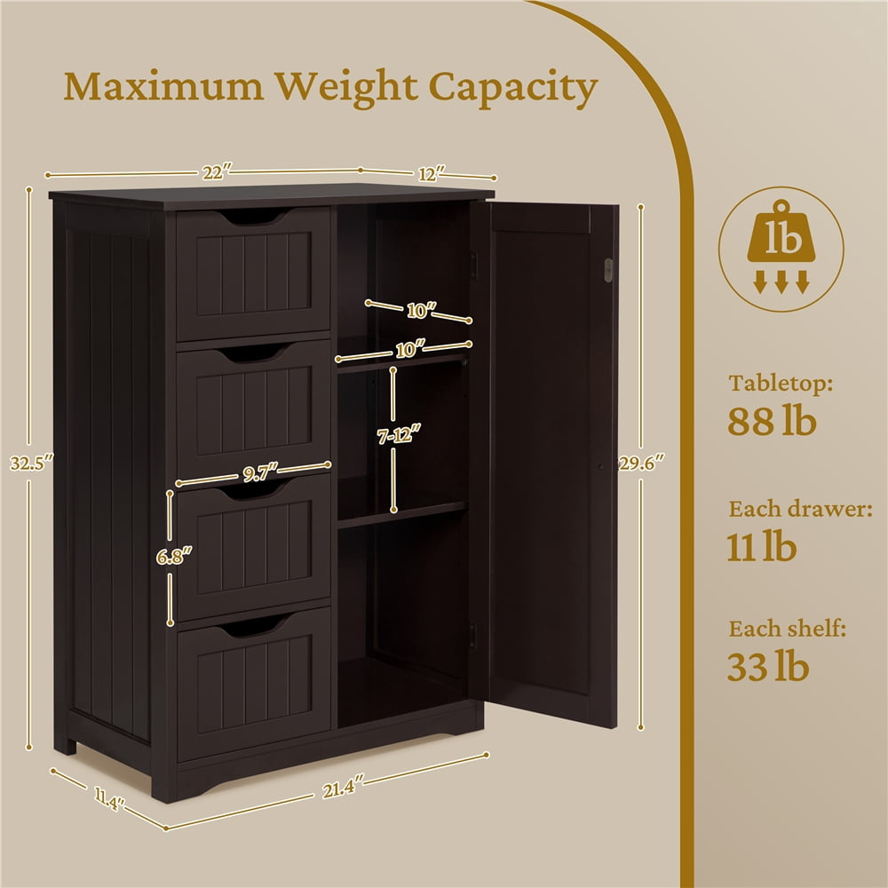 Yaheetech Wooden Cabinet Storage Unit with Drawers & Cupboard for Bathroom, Espresso