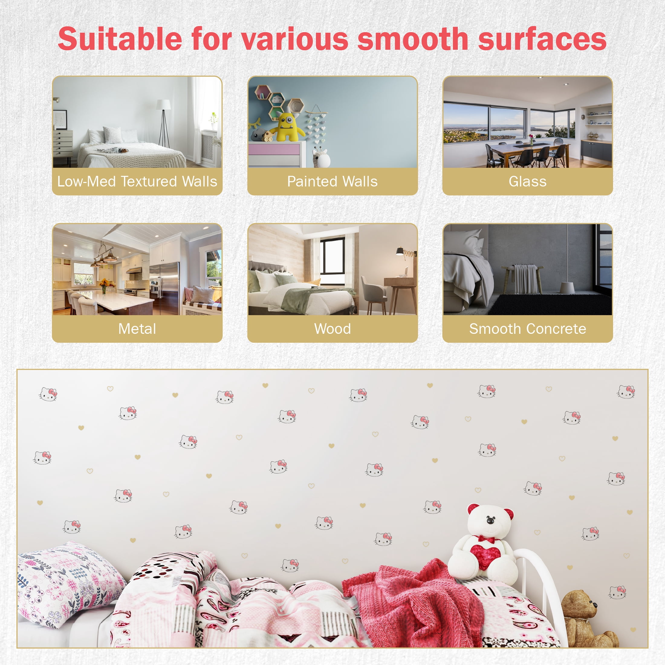 Wall Palz Hello Kitty Vinyl Wall Decals Peel and Stick Room Decorations