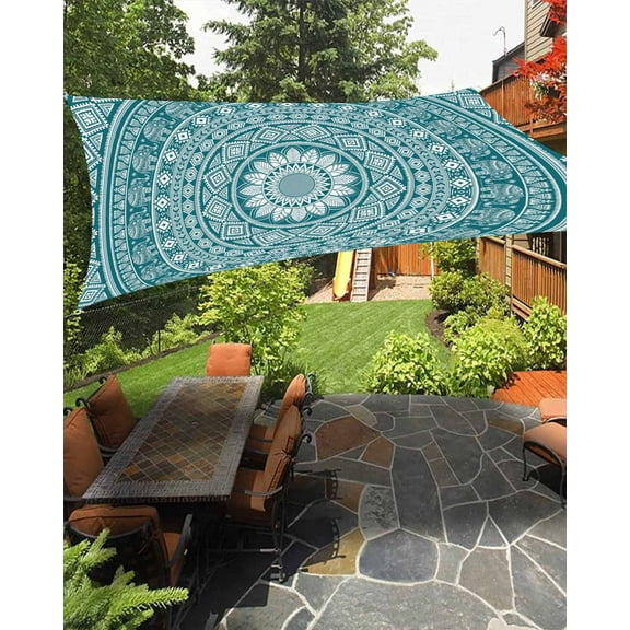 Sun Shade Sail 8x10Ft Mandala Circle Pattern Uv Block Sunshade Canopy Outdoor Shade Cover Rectangle Shade Cloth For Patio Garden Yard Deck Pergola