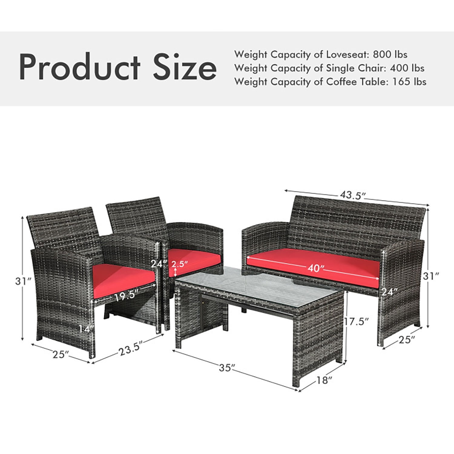 Aimee Lii 4 Pieces Wicker Patio Furniture Set with Cushions, Wicker Outdoor Sectional, Red Aimee Lii 4 Pieces Wicker Patio Furniture Set with Cushions, Wicker Outdoor Sectional, Red