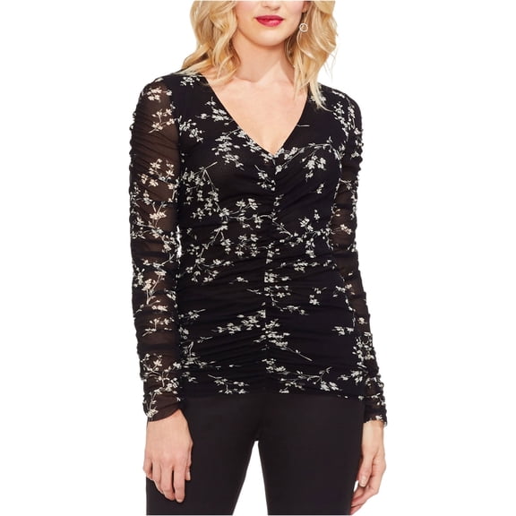 Vince Camuto Womens Desert Ditsy Pullover Blouse, Black, Medium