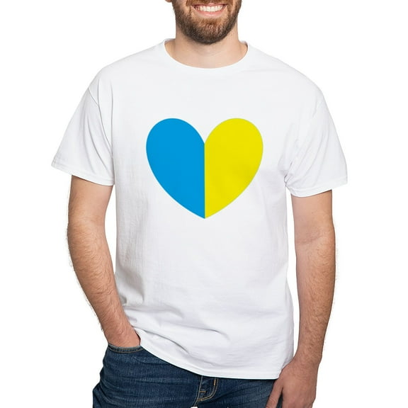 CafePress - I Stand With Ukraine Heart T Shirt - Men's White Classic Cotton T-Shirts