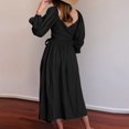 thumbnail image 4 of Gibobby Vestido Casual para Mujer Vestido largo elegante de moda de manga corta para mujer, cinturón de corbata en la cintura, vestidos elegantes min(Negro,G), 4 of 5
