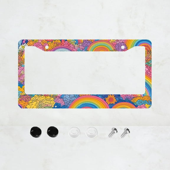 Psychedelic Rainbow License Plate Prame Aluminum Auto Parts License Plate Decorative Screws Fit Standard 2 Holes 1 U.S. License Plate, 12.2x 6.3 Inch