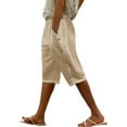 thumbnail image 5 of Simua Women's Cotton Linen Shorts Summer Elastic Waist Side Buttons Beach Bermuda Shorts with Pockets, 5 of 9