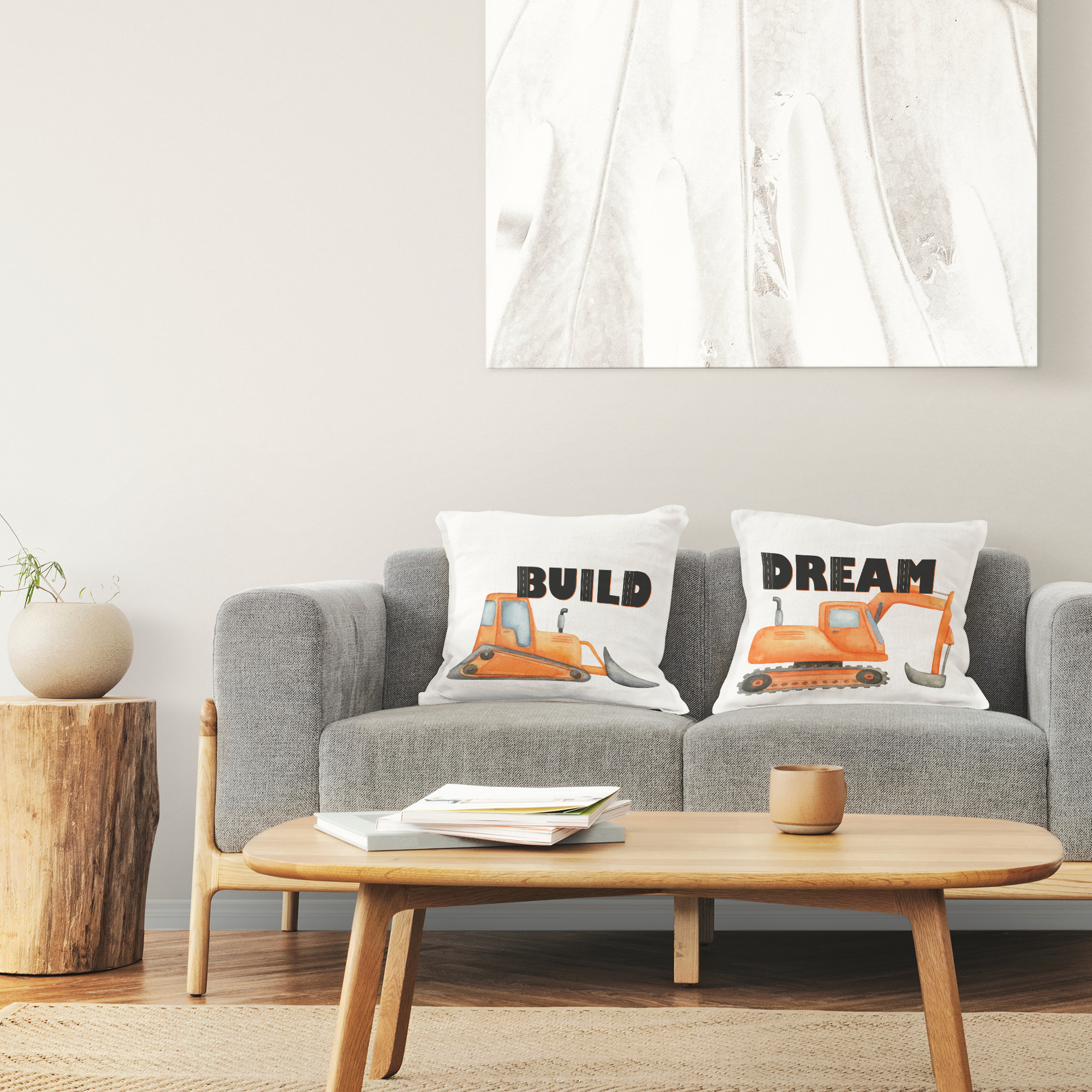 Stupell Industries Build & Dream Construction Vehicles 2 Piece Decorative Printed Throw Pillow Set, design by Kim Allen