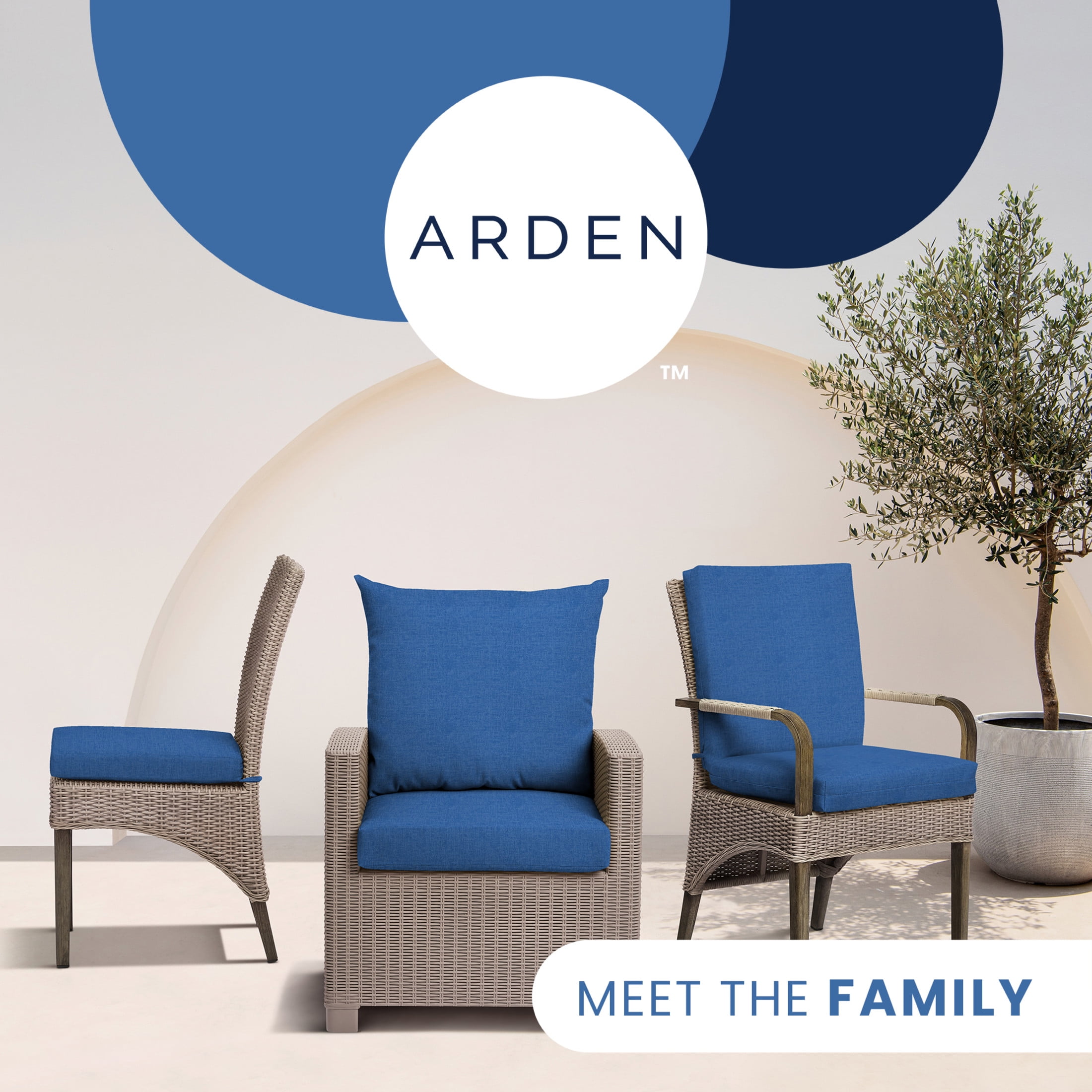ARDEN Basics Outdoor Midback Dining Chair Cushion, 19.5 x 17, Rain-Proof and Fade Resistant, Cobalt Blue Mila