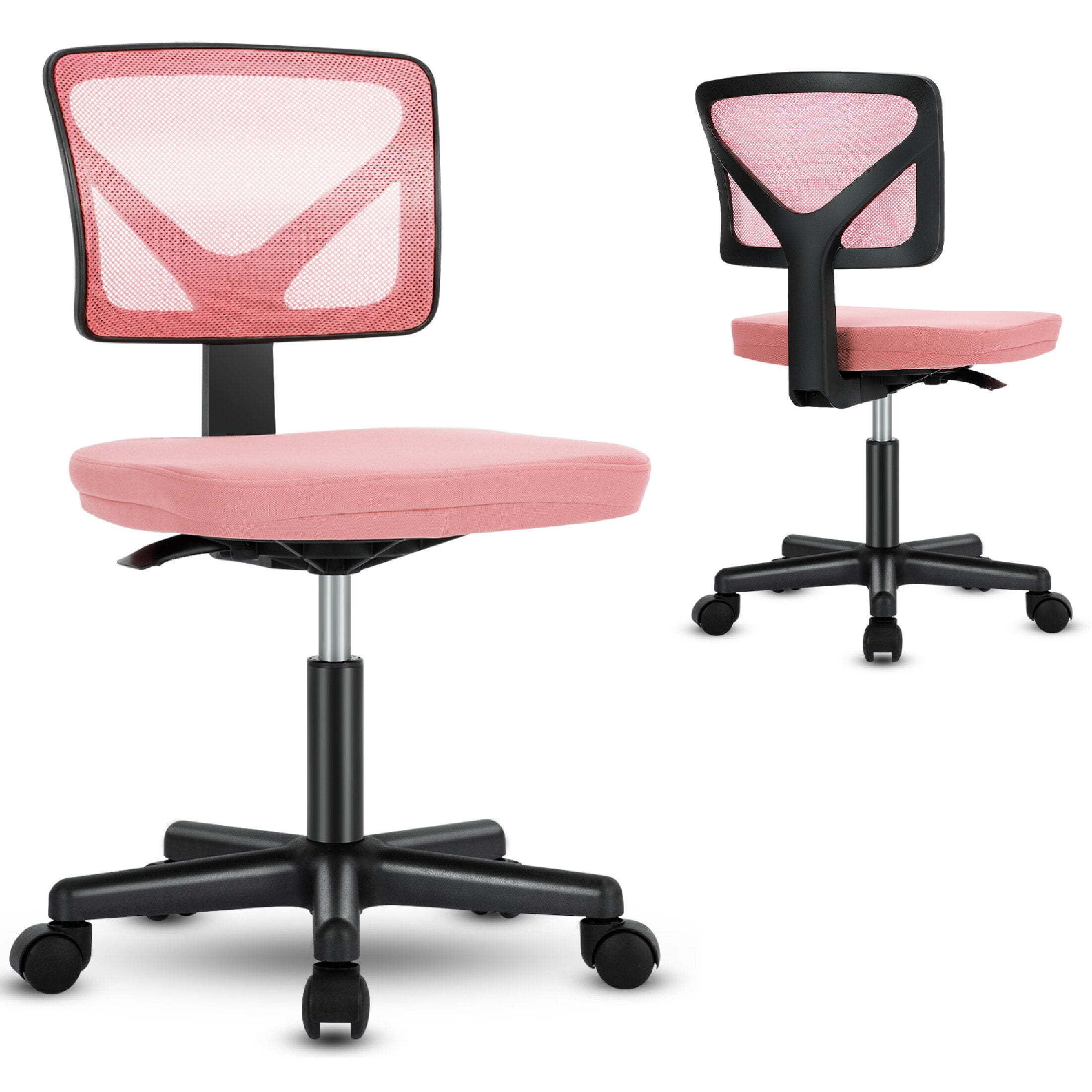 CONCETTA Armless Office Computer Desk Chair, Ergonomic Low-Back Mesh Rolling Work Swivel Chairs with Wheels, Pink