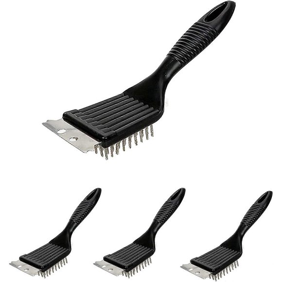 Grill Brush,4 Pieces Barbecue Grill Cleaning Brush Barbecue Brush with Stainless Steel Spatula-Black