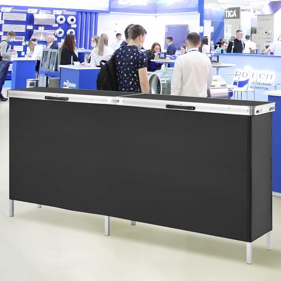 Long Folding Portable Bar Table with Storage Shelf and Skirt for Tradeshow, Party, Picnic