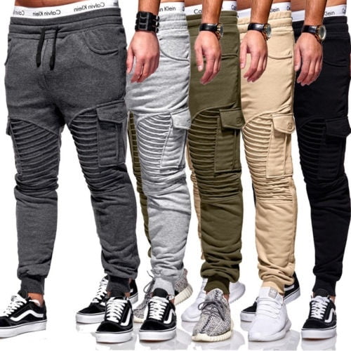 New Men's Slim Fit Urban Straight Leg Trousers Casual Pencil Jogger Cargo Pants