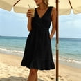 thumbnail image 6 of Qulqfy Dresses for Women Cotton Linen Midi Tank Dress V-Neck Black Plus Size Ruffle Casual Ruffle Ruffle Vacation Sundress L, 6 of 8