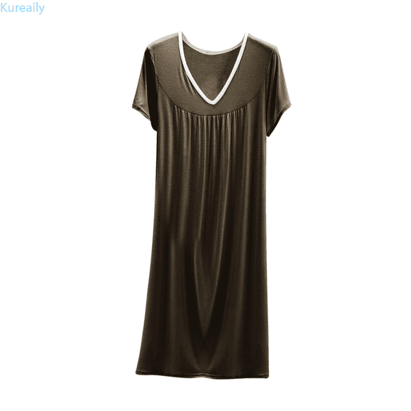 Kureaily Women's Summer V Neck Short Sleeve Nightgown Casual Sleepshirt Loungewear Comfortable Sleepwear For Home Basic Solid Color Nightgown Sleepwear