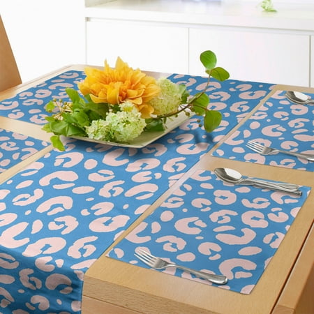

Leopard Print Table Runner & Placemats Wild Panther African Animal Skin in Modern Colors Illustration Set for Dining Table Decor Placemat 4 pcs + Runner 12 x72 Azure Blue and Blush by Ambesonne