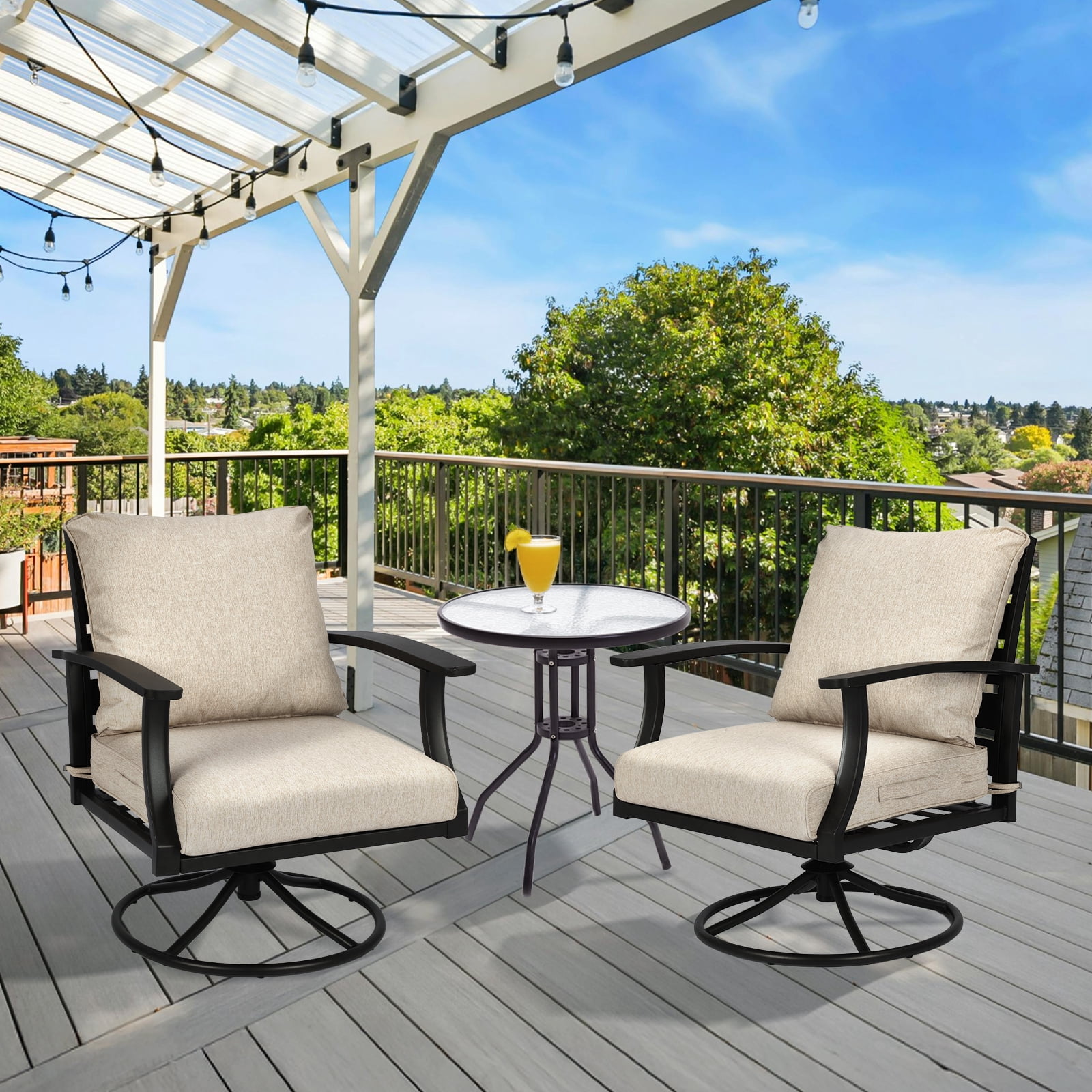 BPS 24x24 Inch Outdoor Deep Seat Patio Cushion Set, Water Repellant & Fade Resistant, Brown