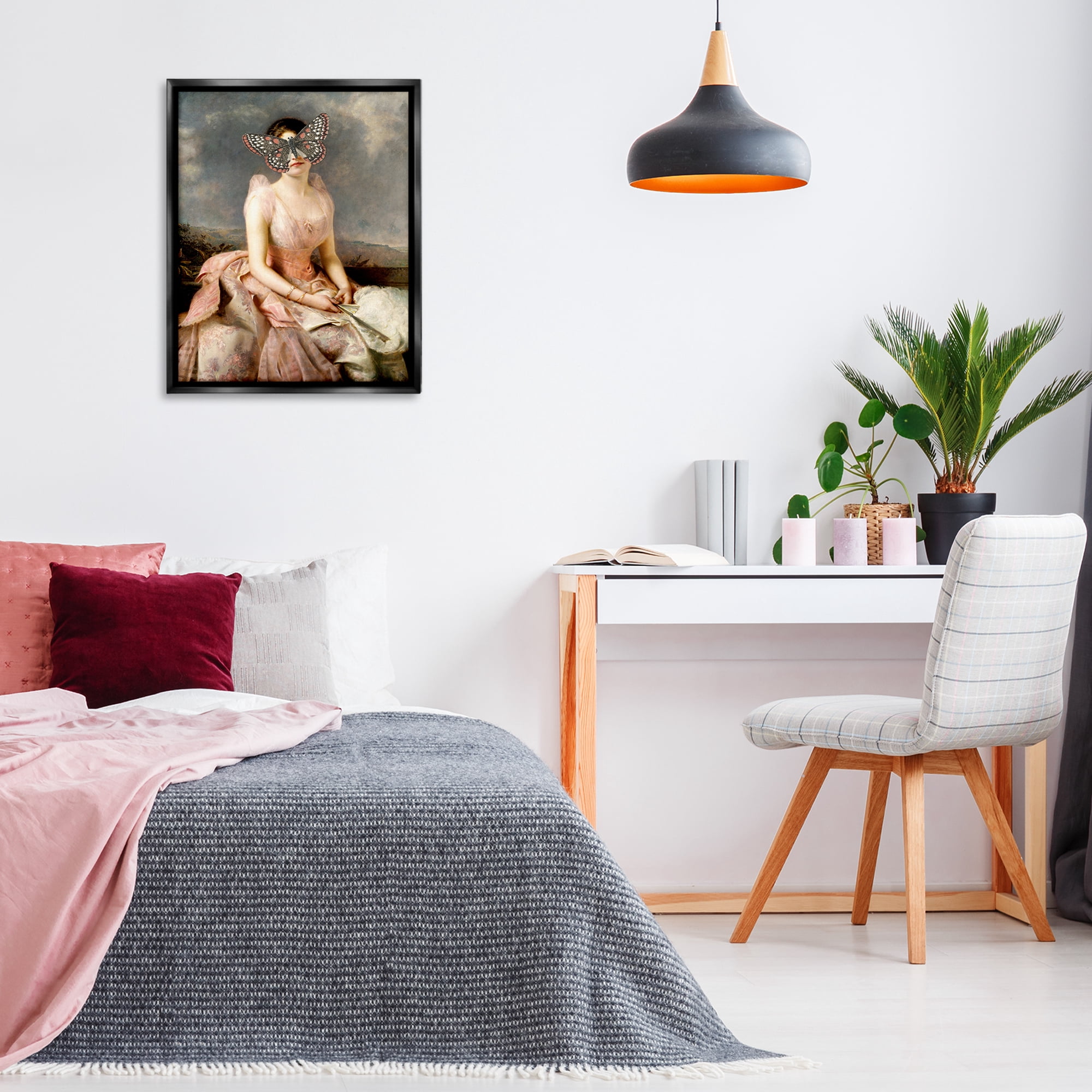 Stupell Industries Vintage Butterfly View People Painting Black Floater Framed Canvas Art Print Wall Art, 25 x 31