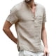 thumbnail image 1 of Camiseta de manga corta para hombre, camisa de tela de algodón con apertura media frontal, Top con cuello levantado para verano, 1 of 6