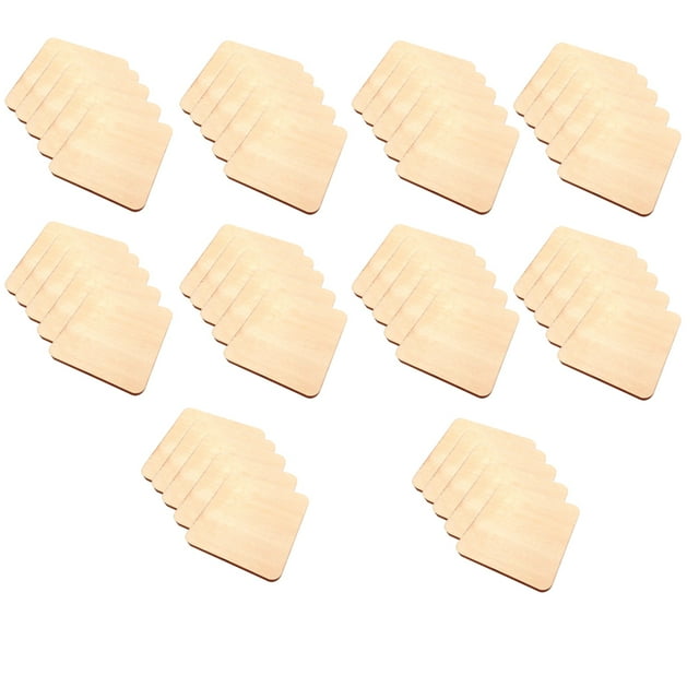 Chips de madera Sin terminar 70mm Bricolaje Hojas de madera Decoraciones cuadradas en blanco con esquinas redondeadas para posavasos Artesanías Fotos de fotos de 50 piezas Inevent HA012173-00