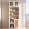 thumbnail image 3 of S-HOME 71” Tall Kitchen Pantry Cabinet Anti-Tip Organizer with Open Shelves and Rattan Doors Extra Deep 15.8 Inch for Storage Solutions, White, 3 of 9