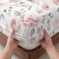 thumbnail image 3 of Full Size Fitted Sheet Set - Pink Rose 3 Piece Bedding Sets 16" Deep Pocket Fitted Sheet with 2 Pillowcases Modern Simple Romantic Flowers Floral Leaves Brushed Microfiber Hotel Luxury Bed Sheets, 3 of 9