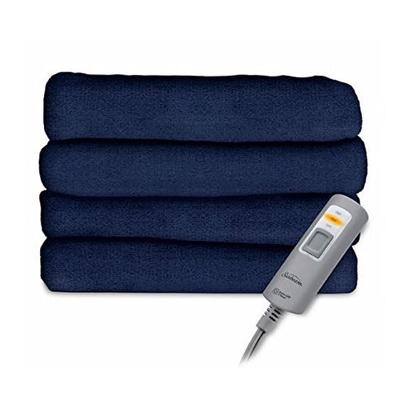 Sunbeam Velvet Plush Electric Heated Throw Blanket Royal Blue