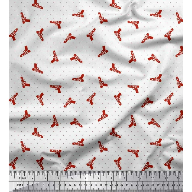 Soimoi Moss Georgette Fabric Dot & Weapon Printed Fabric 1 Yard 42 Inch Wide