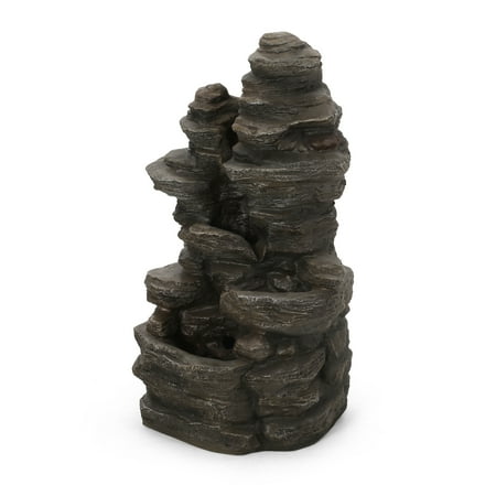 Noble House Appling Outdoor 4-Tier Rock Fountain, Light Brown