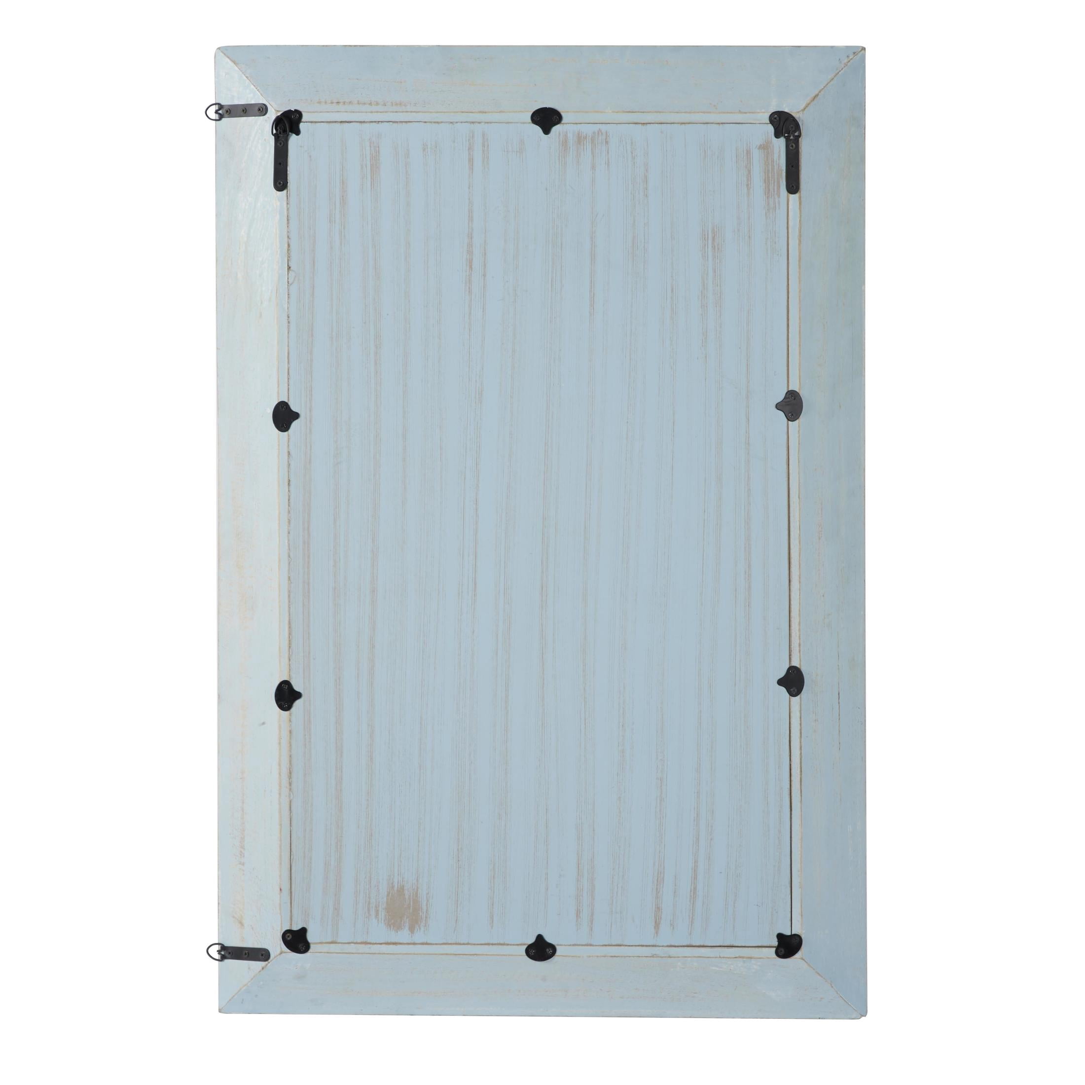 DecMode 32" x 48" Blue Carved Floral Wall Mirror