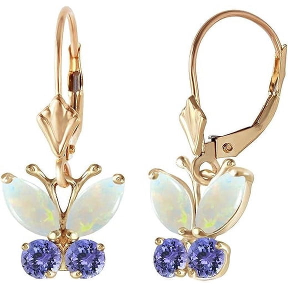 Dazzlingdaimonds Jewels 1.40 Ctw Round Cut Tanzanite & Opal Butterfly Engagement Wedding Anniversary Drop Dangle Earring's 14K Yellow Gold Plated 925 Sterling Silver For Women's