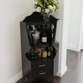 thumbnail image 2 of CQSXDA Wooden Corner Bar Cabinet With Mirrored Back And 2 Open Storage Shelves Plus 2 Drawers For Buffets, Black, 2 of 9