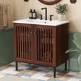 thumbnail image 2 of 30" Vintage Bathroom Vanity with Ceramic Sink, Modern Bathroom Vanity Cabinet with 2 Soft-Close Doors (Fence-Design) and Large Storage Space, Equpiied with 4 Sturdy Metal Legs, Antique Dark Brown, 2 of 26