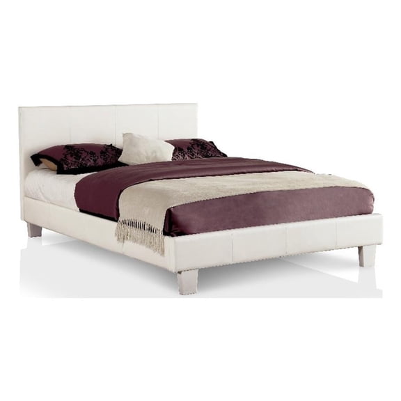 Bowery Hill White Queen Platform Faux Leather Bed with 12" Memory Foam Mattress