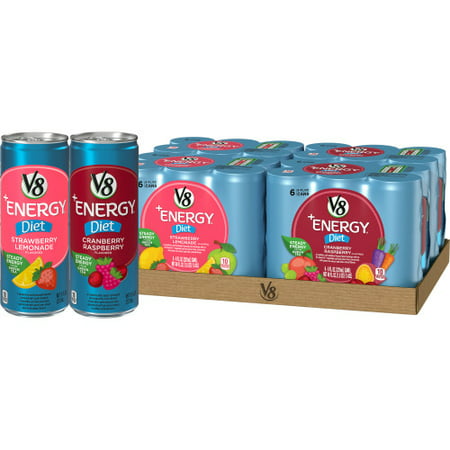 V8 +Energy Diet Variety Pack, Healthy Energy Drink, Diet Energy Drink, 8 Ounce Can (4 Packs of 6, Total of