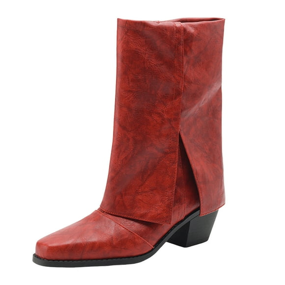 YOUSNH Fall And Winter Women's Boots Pants Boots Heel Square Toe Short Boots Ankle Boots Boots for Women Red 9