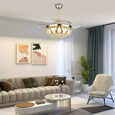 

LED Chandelier Fan Light Crystal 3-Color Changing Ceiling Lamp Remote Control