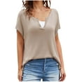thumbnail image 2 of Uaswgudfs 2025 New Tops for Women Summer Short Sleeve Fashion Solid Tops Casual Short Sleeve V-Neck Henley Shirt, 2 of 4