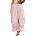 thumbnail image 2 of Women Linen Lace Trim Long Bloomers Pants Ruffle Victorian Vintage Pantaloons Summer Beach Travel Vacation Pants Pink S, 2 of 6